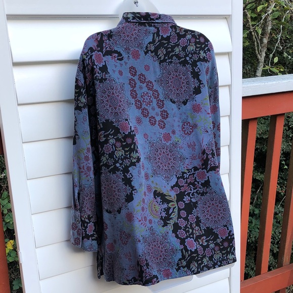 Tianello Blue and Purple Floral Button Down Shirt - Picture 9 of 12